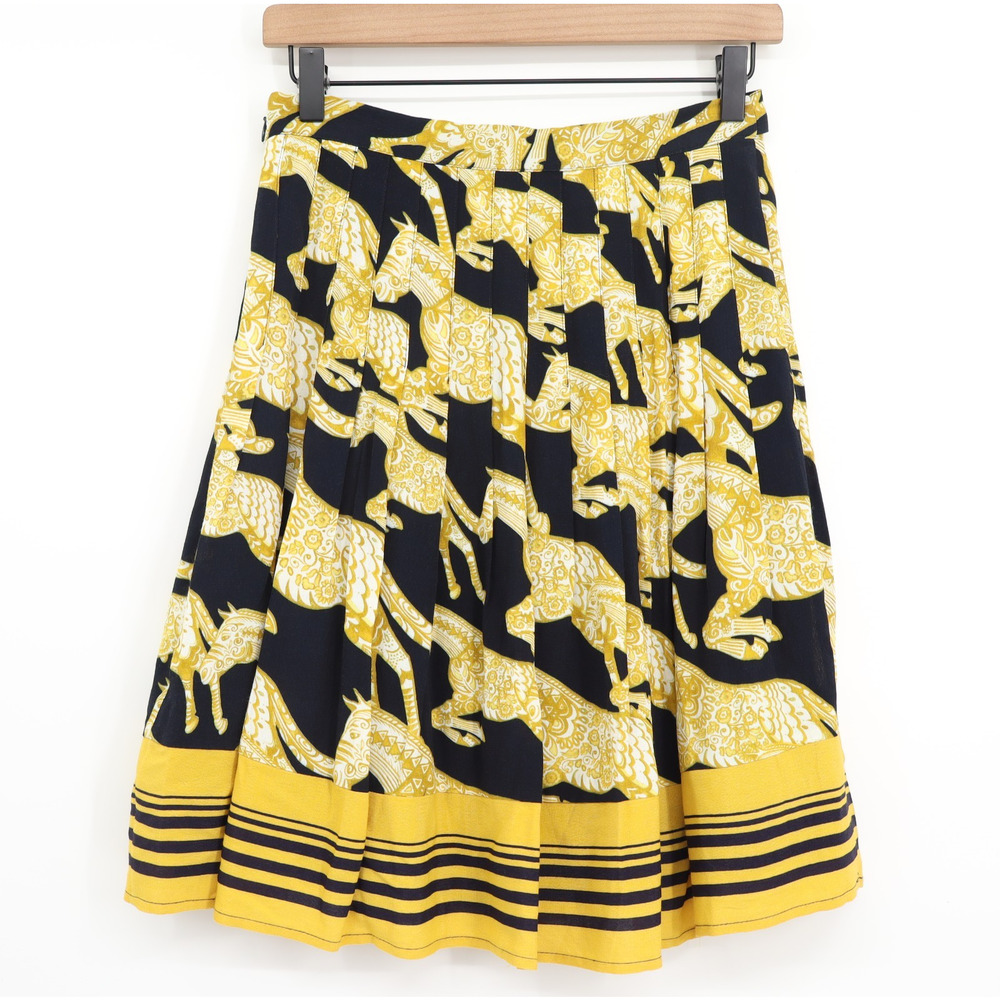 Maeve Anthropologie Jade A Line Skirt Horse Print Pleated Yellow Black Sz 2